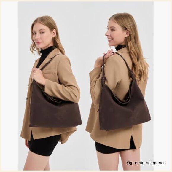 Large Slouchy Hobo Tote Bag Faux Suede Lightweight Travel Work Shoulder - Picture 2 of 7